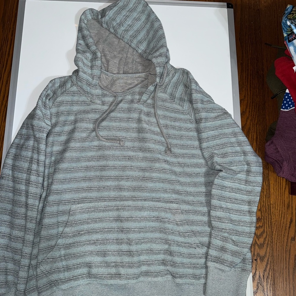 Men's Striped Hooded Pullover Sweatshirt - Gray & Light Blue